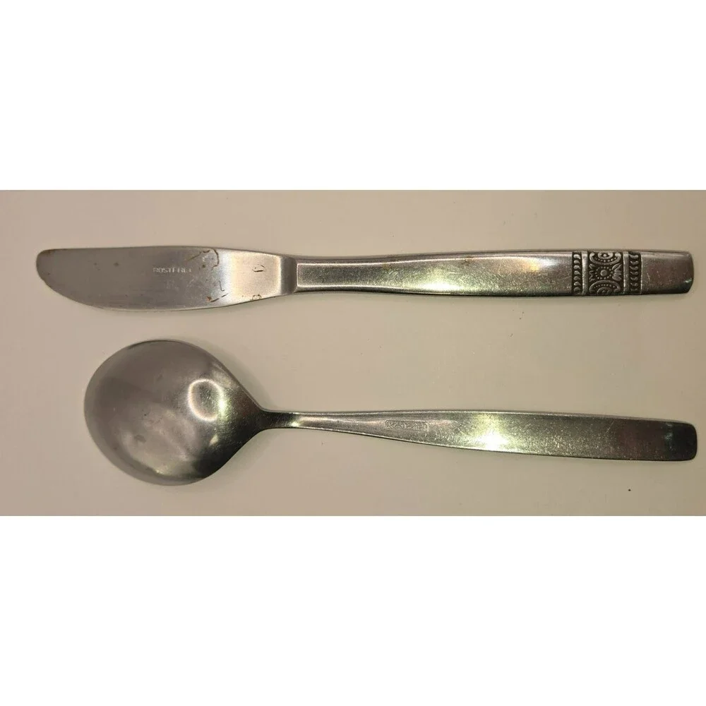 Vintage Mid-Century Modern Rostfrei Stainless Steel Flatware Spoon & Knife Set F